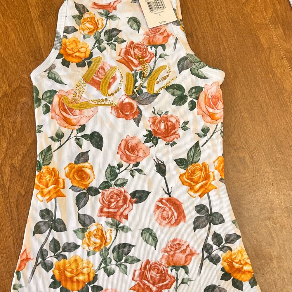Guess Floral Tank Top - White, Orange, Green